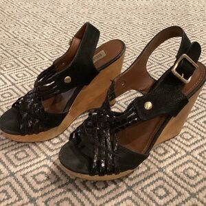 Steve Madden Suede and Leather Black Wedges, Women’s, Size  7 1/2